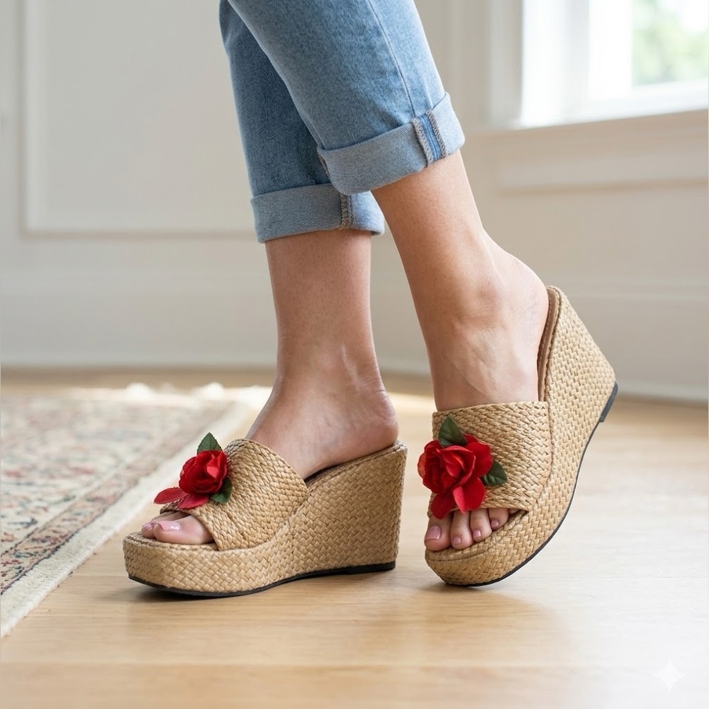 Y2K VINTAGE AMANDA SMITH ESPADRILLES PLATFORMS WEDGES SANDALS SUMMER SZ 7